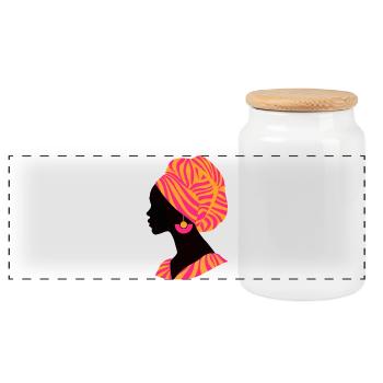 Africa African Woman Traditional Design - Panoramic Cookie Jar with Wooden Lid - white - Front