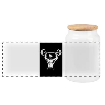 Powerful Dumbbell Illustration - Panoramic Cookie Jar with Wooden Lid - white - Front