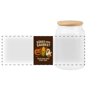 Trick or Treat Halloween Fun - Panoramic Cookie Jar with Wooden Lid - white - Front