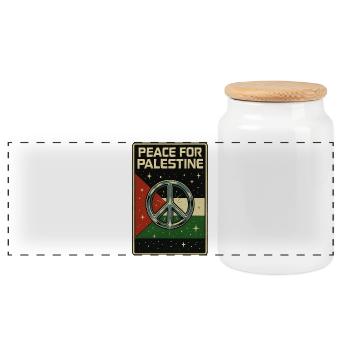 Peace for Palestine Vintage - Panoramic Cookie Jar with Wooden Lid - white - Front