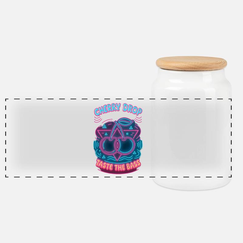 Cherry Drop – Taste the Bass Neon Design - Panorama Keksdose mit Holzdeckel - Weiß