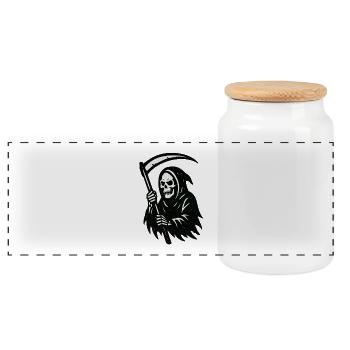 Sensenmann Silhouette Druck - Panorama Keksdose mit Holzdeckel - Weiß - Vorne