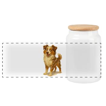 Dessin animé de berger australien coquin - Boîte à biscuits avec couvercle en bois - blanc - Devant