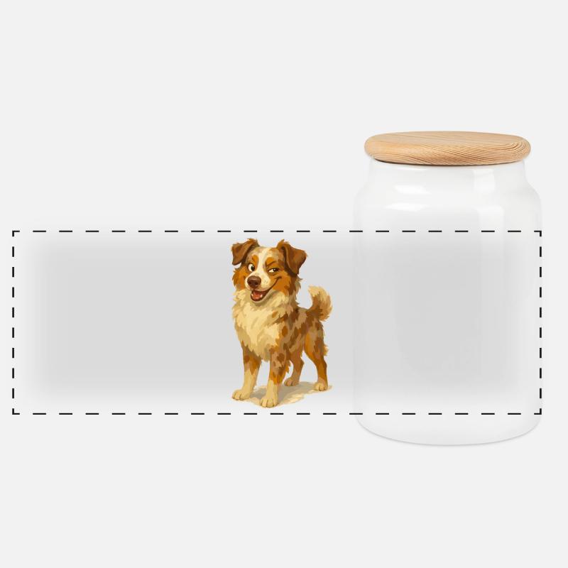 Frecher Australian Shepherd Cartoon - Panorama Keksdose mit Holzdeckel - Weiß