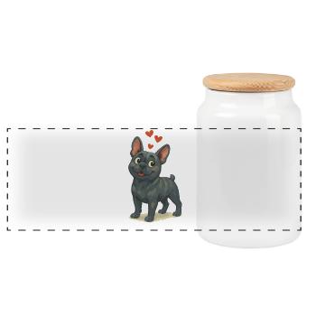 Bouledogue amoureux Dessin animé Coeurs - Boîte à biscuits avec couvercle en bois - blanc - Devant