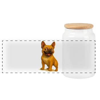 Naughty Bulldog Cartoon Grin - Panoramic Cookie Jar with Wooden Lid - white - Front