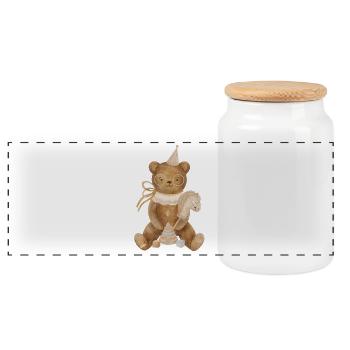 Teddy Bear Birthday Party - Panoramic Cookie Jar with Wooden Lid - white - Front