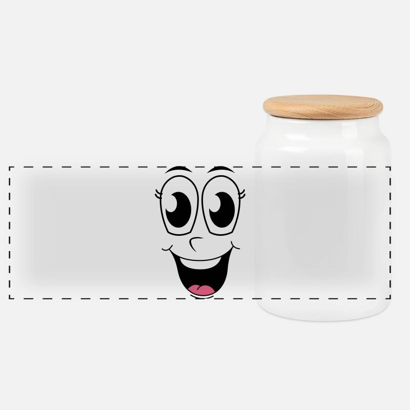 Happy Face  - Panoramic Cookie Jar with Wooden Lid - white
