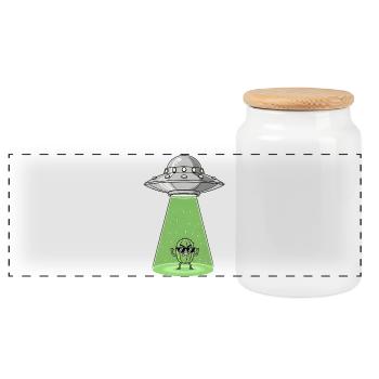 Cactus Alien dans UFO Light - Boîte à biscuits avec couvercle en bois - blanc - Devant