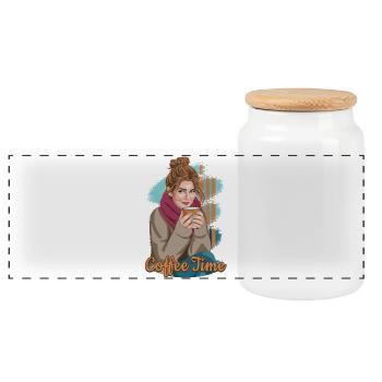 Coffee Time - Panoramic Cookie Jar with Wooden Lid - white - Front
