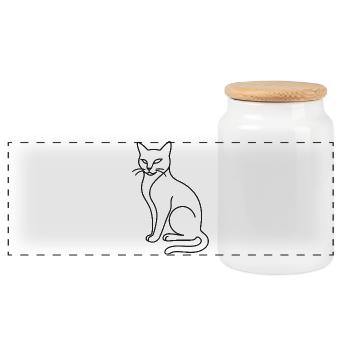 Sitting Cat Sketch – Stylish Animal Motif - Panoramic Cookie Jar with Wooden Lid - white - Front
