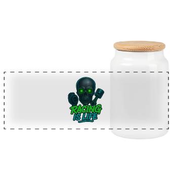 Racing Is Life Skull Neon - Panoramic Cookie Jar with Wooden Lid - white - Front