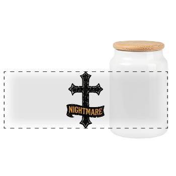 Terrifying Cross with Nightmare for Halloween - Panoramic Cookie Jar with Wooden Lid - white - Front