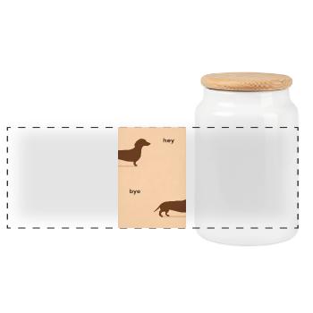 Hey Bye Dackel – Lustiges Hundeposter - Panorama Keksdose mit Holzdeckel - Weiß - Vorne