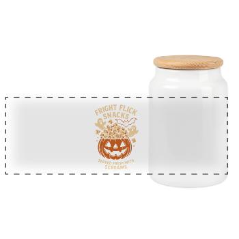 Soirée cinéma d’Halloween – Citrouille pop-corn effrayante - Boîte à biscuits avec couvercle en bois - blanc - Devant