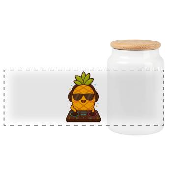 Pineapple DJ mit Sonnenbrille - Panorama Keksdose mit Holzdeckel - Weiß - Vorne