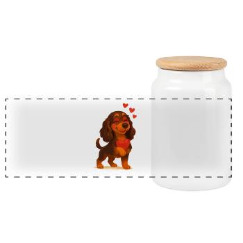 Cocker Spaniel verliebt - Panorama Keksdose mit Holzdeckel - Weiß - Vorne