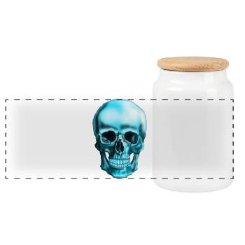Blauer Schädel Neonprint - Panorama Keksdose mit Holzdeckel - Weiß - Vorne