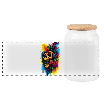 Crâne coloré avec couteau et feuilles - Boîte à biscuits avec couvercle en bois - blanc - Devant