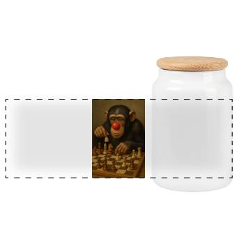 Schachaffe mit roter Clownnase - Panorama Keksdose mit Holzdeckel - Weiß - Vorne
