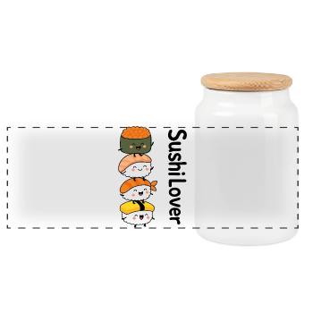 Sushi Lover – Tower of Cuteness - Panoramic Cookie Jar with Wooden Lid - white - Front