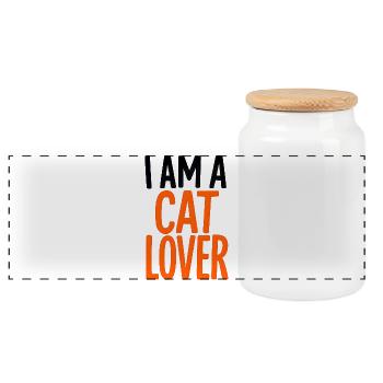 Neon Cat Lover - Panoramic Cookie Jar with Wooden Lid - white - Front