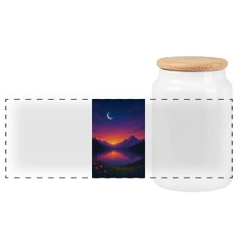 Moonlit Night at the Mountain Lake - Panoramic Cookie Jar with Wooden Lid - white - Front