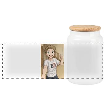 Hero Manga Lächeln - Panorama Keksdose mit Holzdeckel - Weiß - Vorne