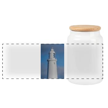 St. Marys Leuchtturm aus nächster Nähe - Panorama Keksdose mit Holzdeckel - Weiß - Vorne