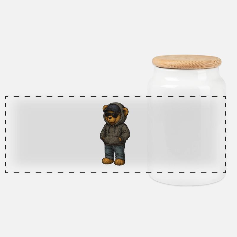 Urban Kapuzenpullover Bär - Panorama Keksdose mit Holzdeckel - Weiß