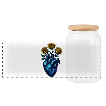 Neon Heart with Golden Roses - Panoramic Cookie Jar with Wooden Lid - white - Front