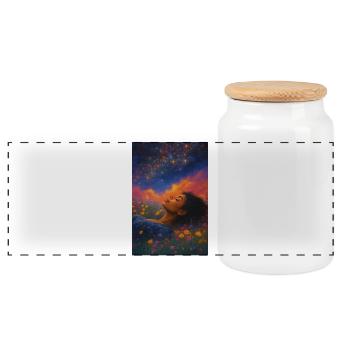 Moon star in the flower field - Panoramic Cookie Jar with Wooden Lid - white - Front
