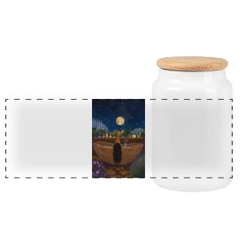 Moonlight bath in the herb garden - Panoramic Cookie Jar with Wooden Lid - white - Front