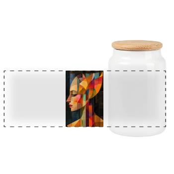 Illustration eines abstrakten Porträts einer Frau - Panorama Keksdose mit Holzdeckel - Weiß - Vorne