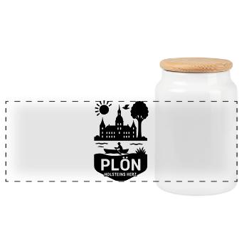 Plön SH Schleswig Holstein - Panorama Keksdose mit Holzdeckel - Weiß - Vorne