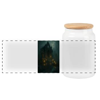 Gothic ruin by moonlight - Panoramic Cookie Jar with Wooden Lid - white - Front