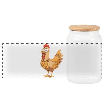 Funny Chicken Cartoon Farm Humor - Panoramic Cookie Jar with Wooden Lid - white - Front