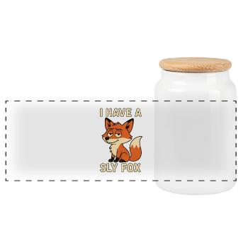 Schlauer Fuchs Cartoon, Sly Fox – Lustiger frecher - Panorama Keksdose mit Holzdeckel - Weiß - Vorne