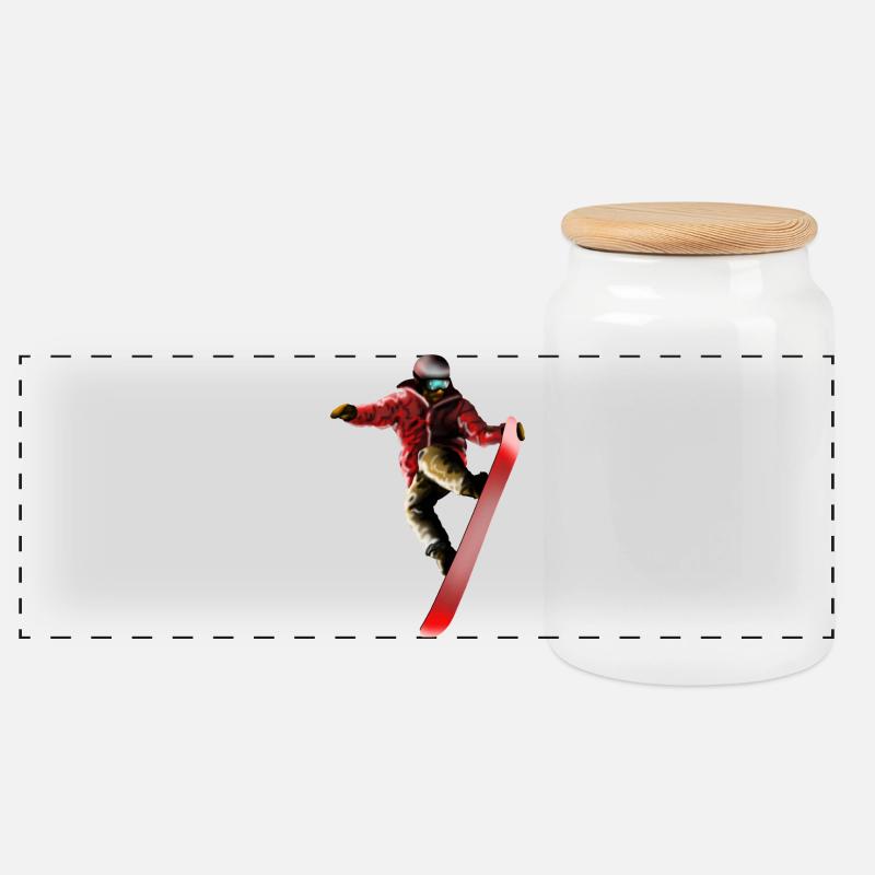 Roter Snowboarder Sprung - Panorama Keksdose mit Holzdeckel - Weiß