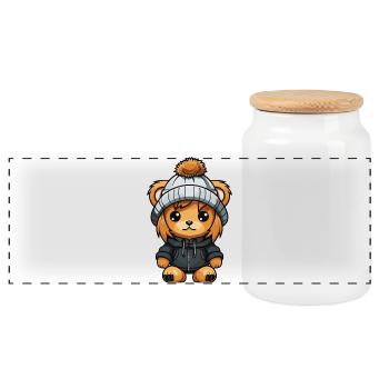 Lion Hiver Animal Bébé Bande Dessinée - Boîte à biscuits avec couvercle en bois - blanc - Devant