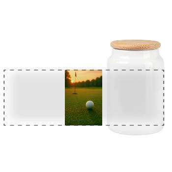 Sport, golf ball near the hole - Panoramic Cookie Jar with Wooden Lid - white - Front