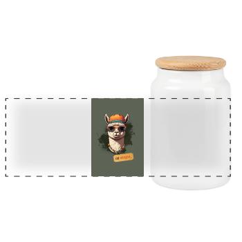 No Drama Llama – Cool Retro Style - Panorama Keksdose mit Holzdeckel - Weiß - Vorne