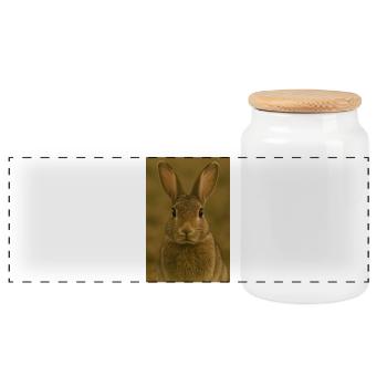 Animal, rabbit/hare - Panoramic Cookie Jar with Wooden Lid - white - Front