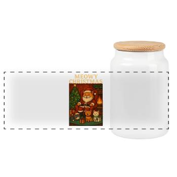 Christmas cats and the Christmas kittens - Panoramic Cookie Jar with Wooden Lid - white - Front