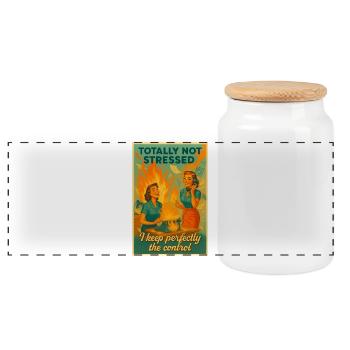 Totally Stressed Retro Office - Panoramic Cookie Jar with Wooden Lid - white - Front