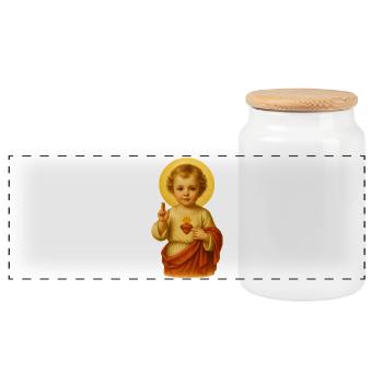 Child Jesus with a halo - Panoramic Cookie Jar with Wooden Lid - white - Front
