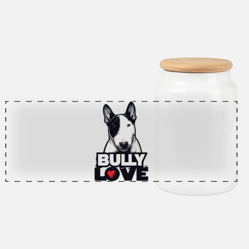 BULLY LOVE – Bullterrier Design  - Panorama Keksdose mit Holzdeckel - Weiß
