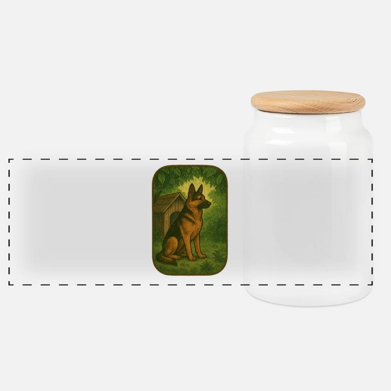 Retro Waldhund - Panorama Keksdose mit Holzdeckel - Weiß