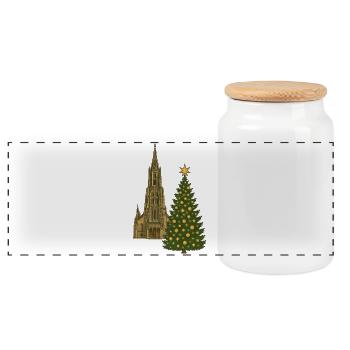 Marché de Noël d’Ulm | Cathédrale d’Ulm - Boîte à biscuits avec couvercle en bois - blanc - Devant