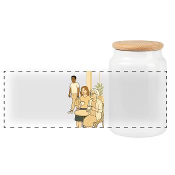 Coffee hour generations - Panoramic Cookie Jar with Wooden Lid - white - Front